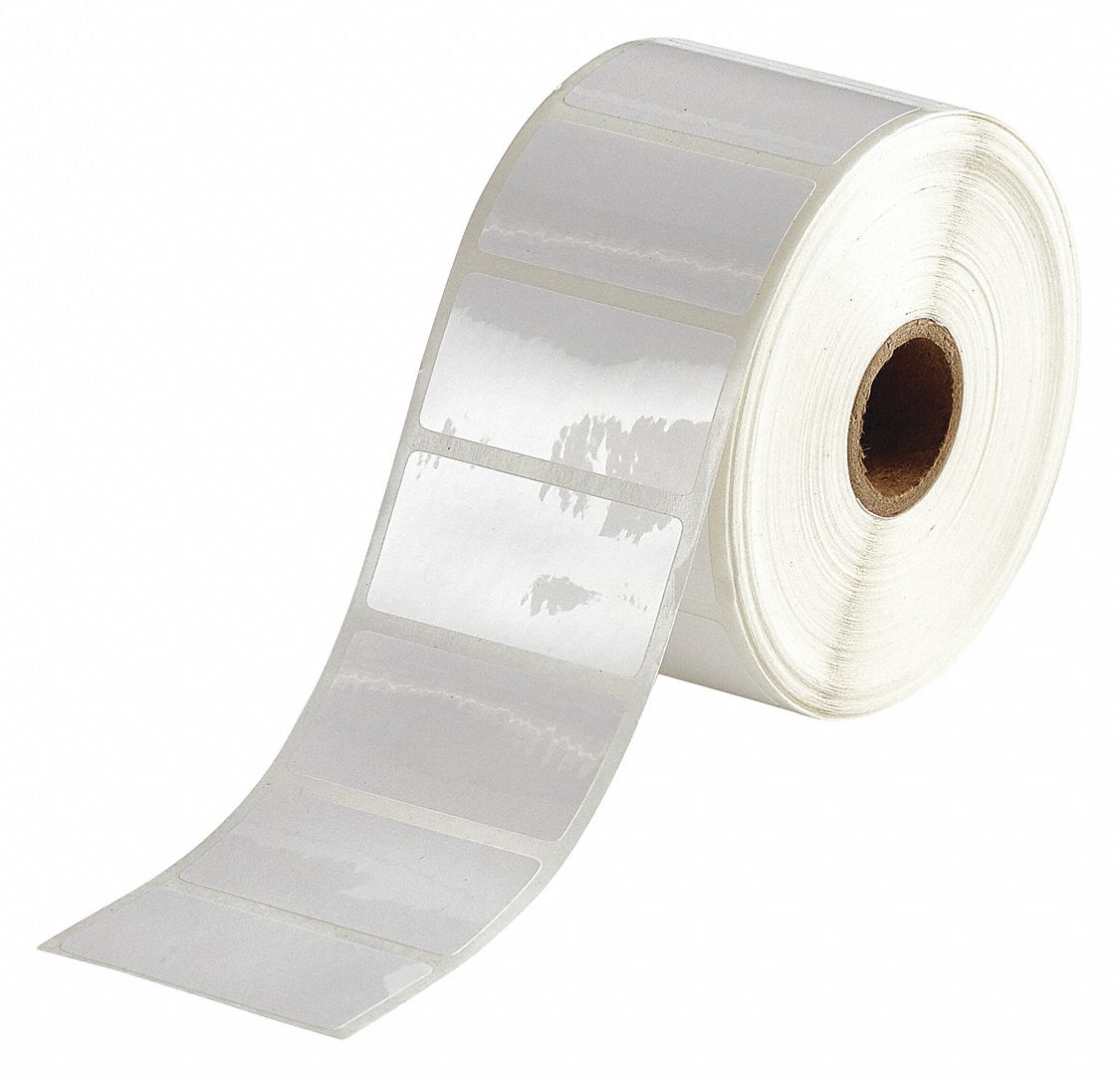 Pre-Cut Label Stock Roll: 1 in x 2 in, Acrylic, Removable Adhesive, 1, 500 Labels, BBP11/BBP12/THT