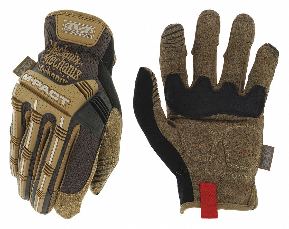 Mechanics Gloves: 2XL ( 12 ), Mechanics Glove, Full Finger, Synthetic Leather, 1 PR