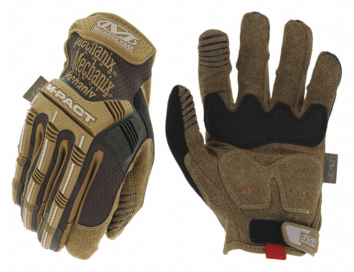 Mechanics Gloves: 2XL ( 12 ), Mechanics Glove, Full Finger, Synthetic Leather, 1 PR