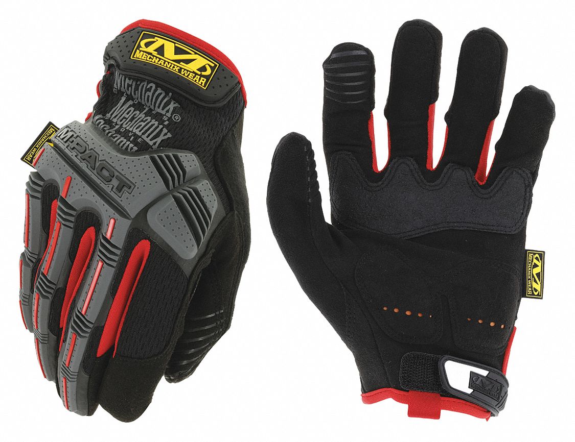 IMPACT-RESISTANT GLOVES, BLK/RED, 9 IN, THERMOPLASTIC RUBBER BACK/KNUCKLE PADDING
