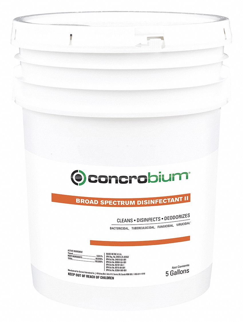 Disinfectant: Bucket, 5 gal Container Size, Ready to Use, Liquid, Citrus, Concrobium