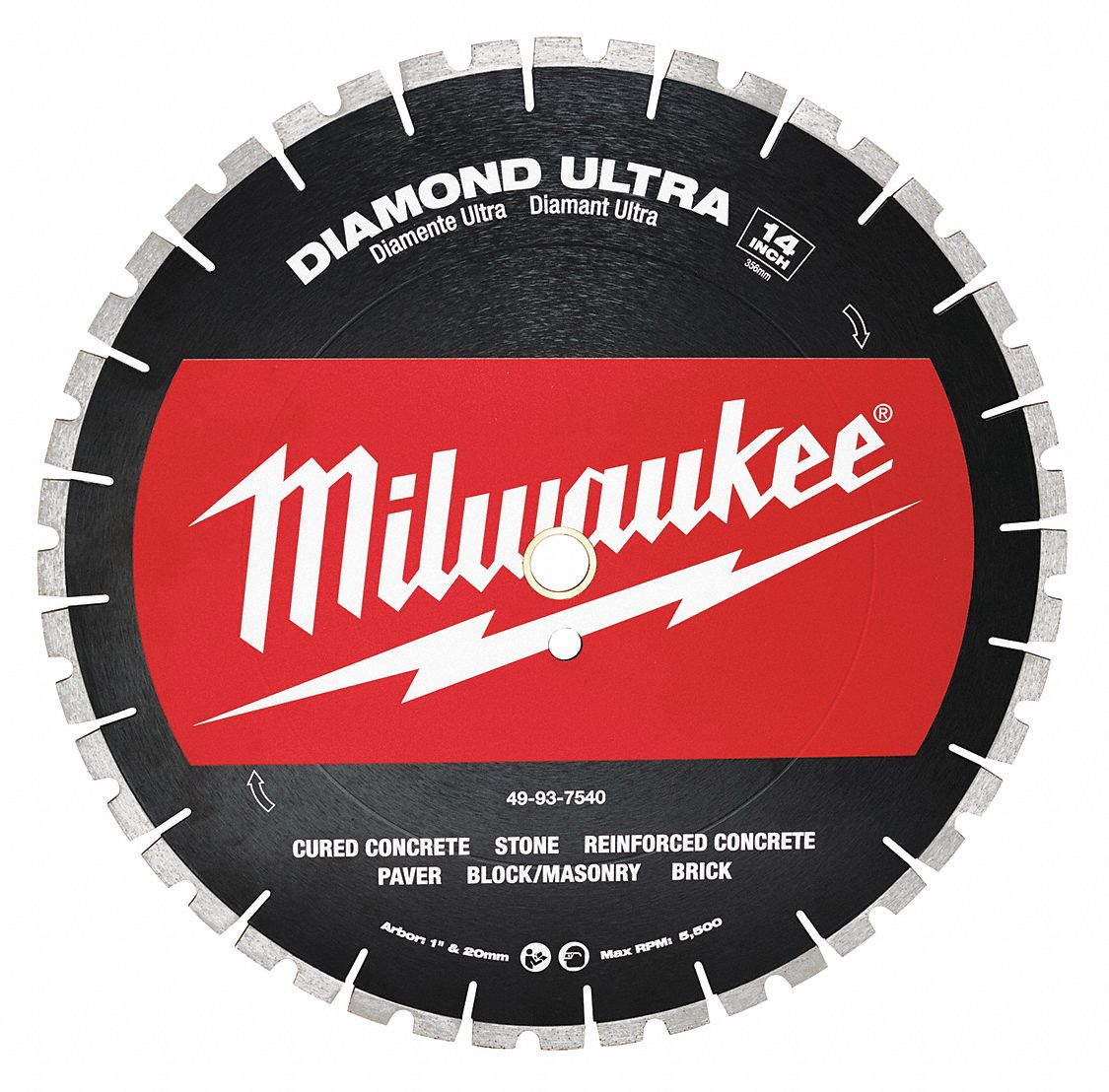 Diamond Saw Blade: Concrete, 14 in Blade Dia., 1 in Arbor Size, Wet/Dry, Best, Segmented