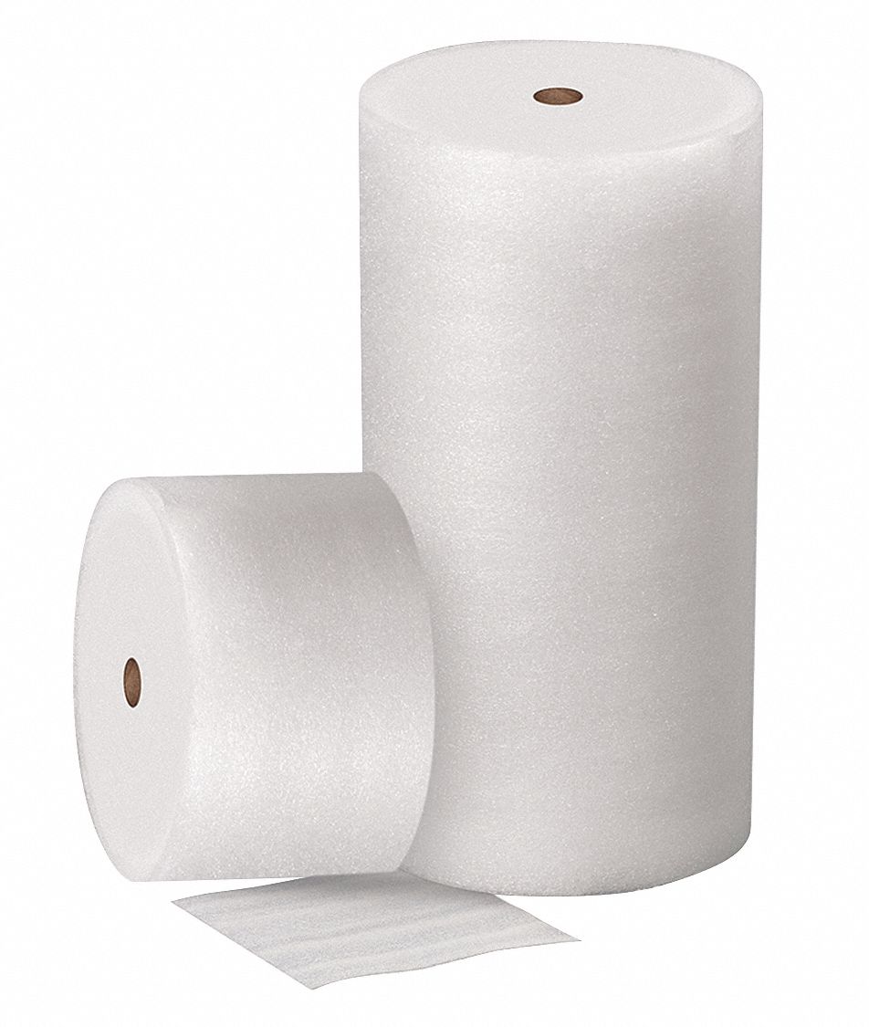 Packing Foam Roll: 1/4 in Foam Thick, 24 in Roll Wd, 250 ft Roll Lg, White,  Std