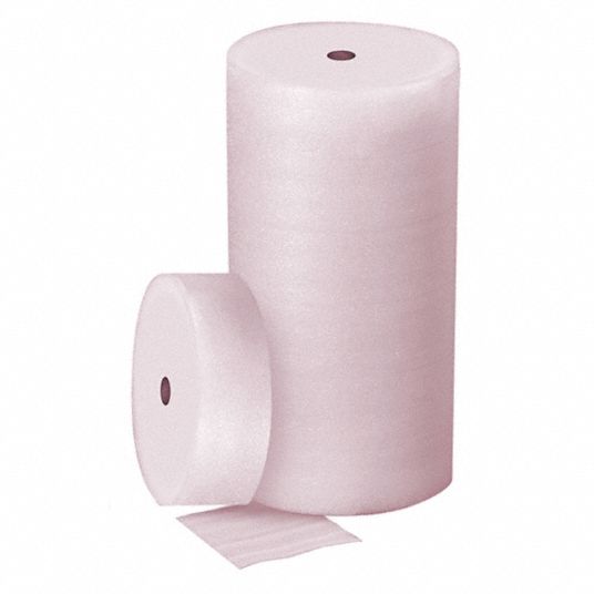 Packing Foam Roll: 1/4 in Foam Thick, 12 in Roll Wd, 250 ft Roll Lg, Pink,  6 Rolls per Bundle