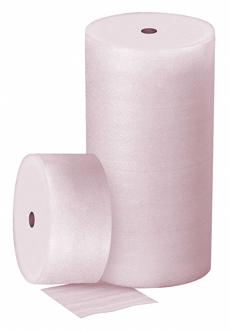 Packing Foam Roll: 1/8 in Foam Thick, 12 in Roll Wd, 550 ft Roll Lg, Pink, 6 Rolls per Bundle
