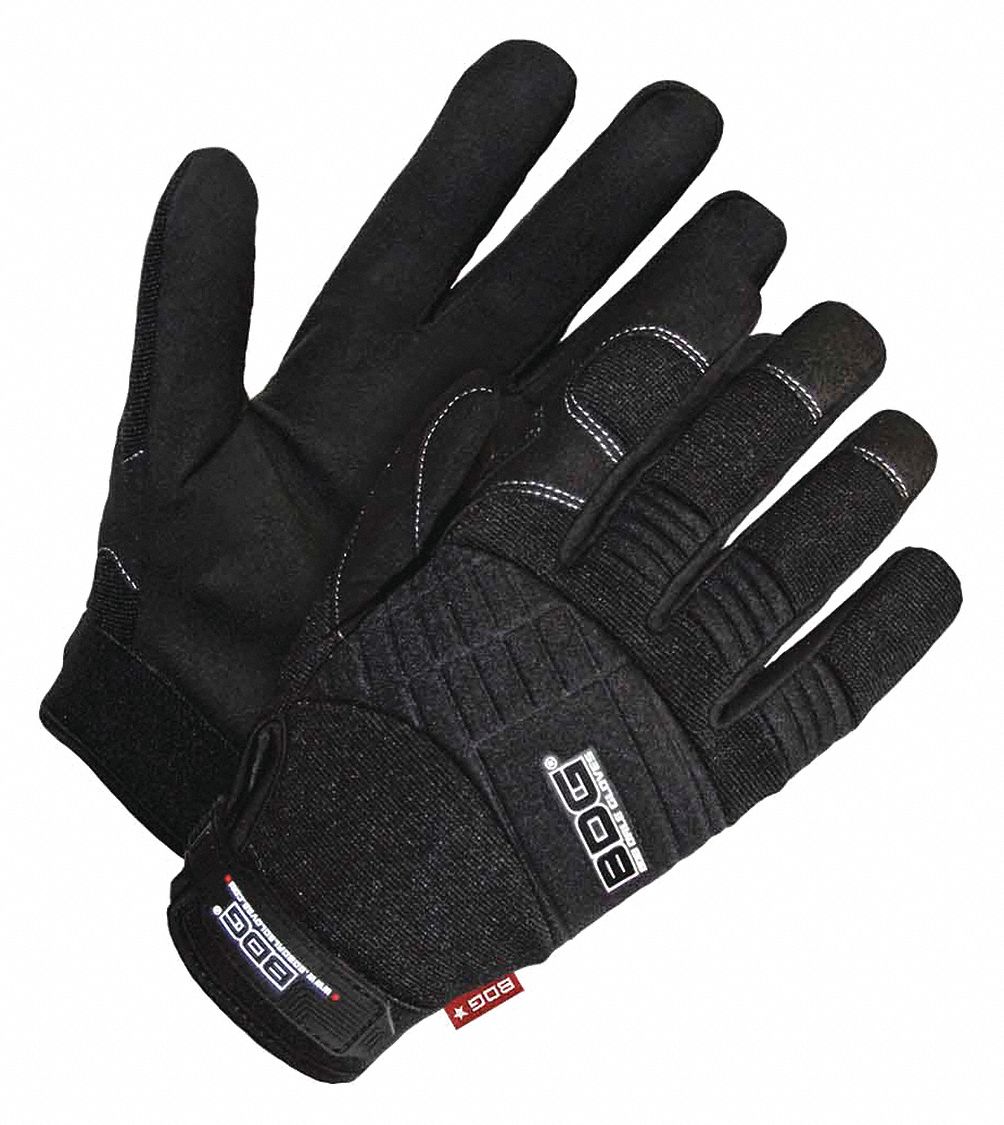 MECHANIC GLOVES, LIGHTWEIGHT, FULL FINGER, REINFORCED, SIZE M, BLACK, SPANDEX/SYNTHETIC LEATHER