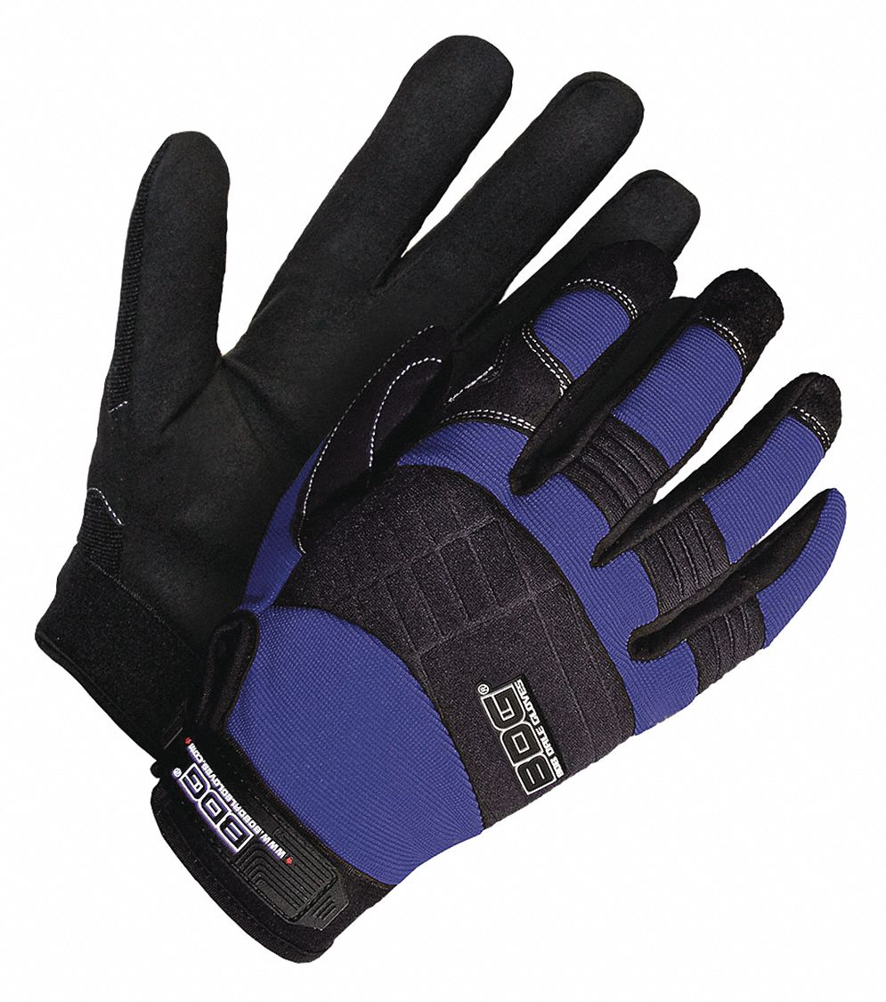 MECHANIC GLOVES, LIGHTWEIGHT, FULL FINGER, REINFORCED, SIZE L, NAVY, SPANDEX/SYNTHETIC LEATHER