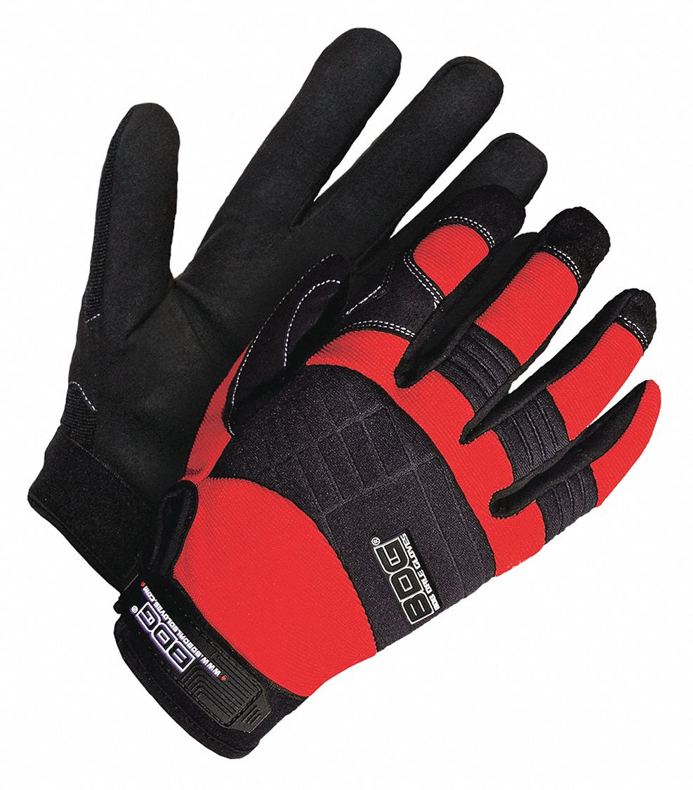 MECHANIC GLOVES, LIGHTWEIGHT, FULL FINGER, REINFORCED, SIZE M, RED, SPANDEX/SYNTHETIC LEATHER