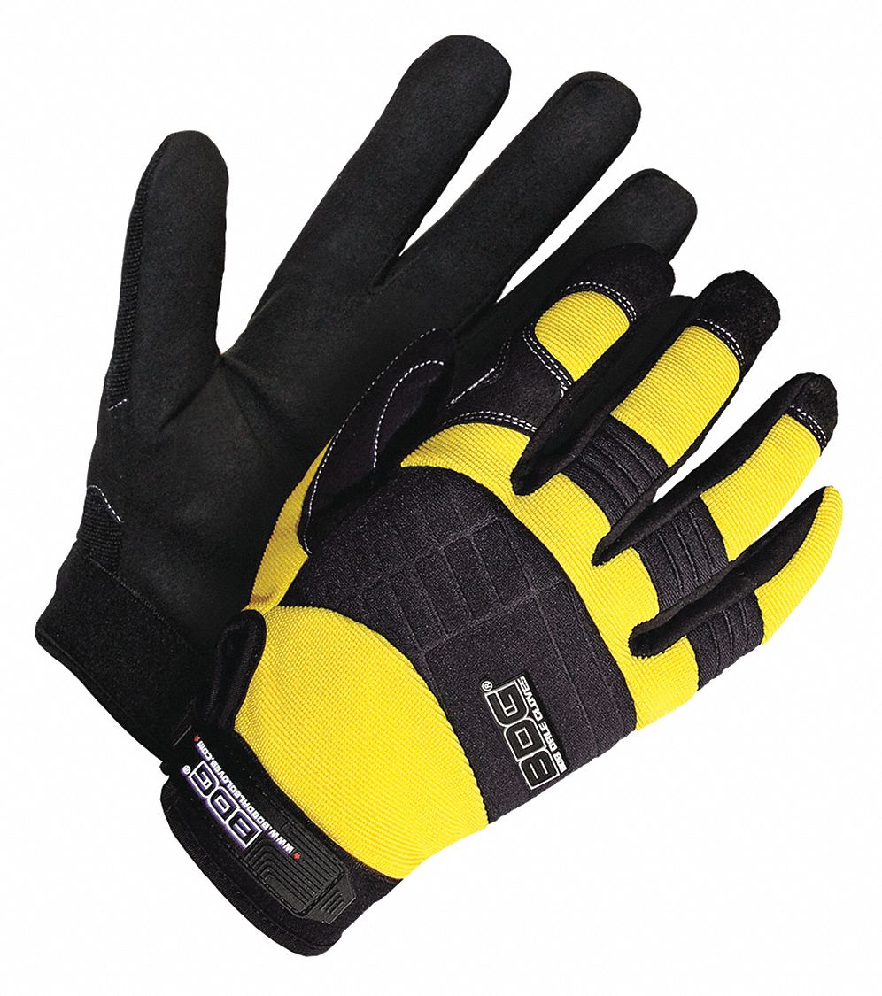 GANTS MÉCANICIEN, DOIGT COMPLET, RENFORCÉ, JAUNE, TAILLE P, CUIR SYNTHÉTIQUE/SPANDEX