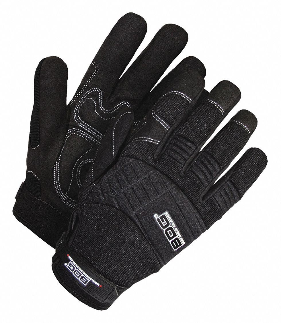 GANTS MÉCANICIEN, DOIGT COMPLET, RENFORCÉ, TAILLE TG, NOIR, CUIR SYNTHÉTIQUE/SPANDEX