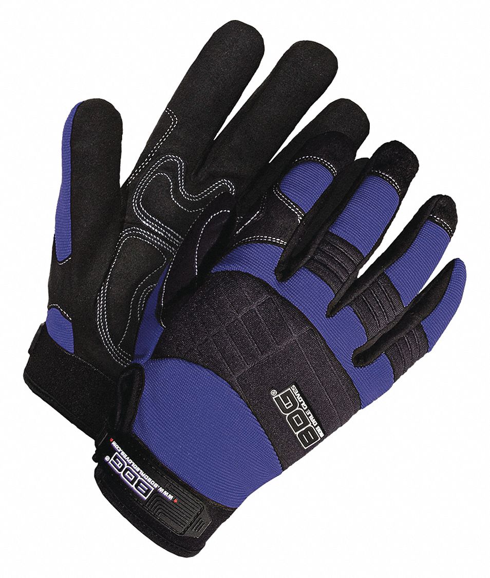 MECHANIC GLOVES, FULL FINGER, REINFORCED, SIZE L, NAVY, SPANDEX/SYNTHETIC LEATHER