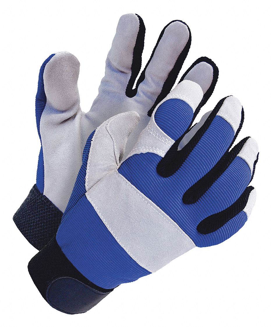 BREATHABLE MECHANIC GLOVES, CUT/PUNCTURE-RESISTANT, SIZE S, BLUE, SPLIT COWHIDE, VEND PACK