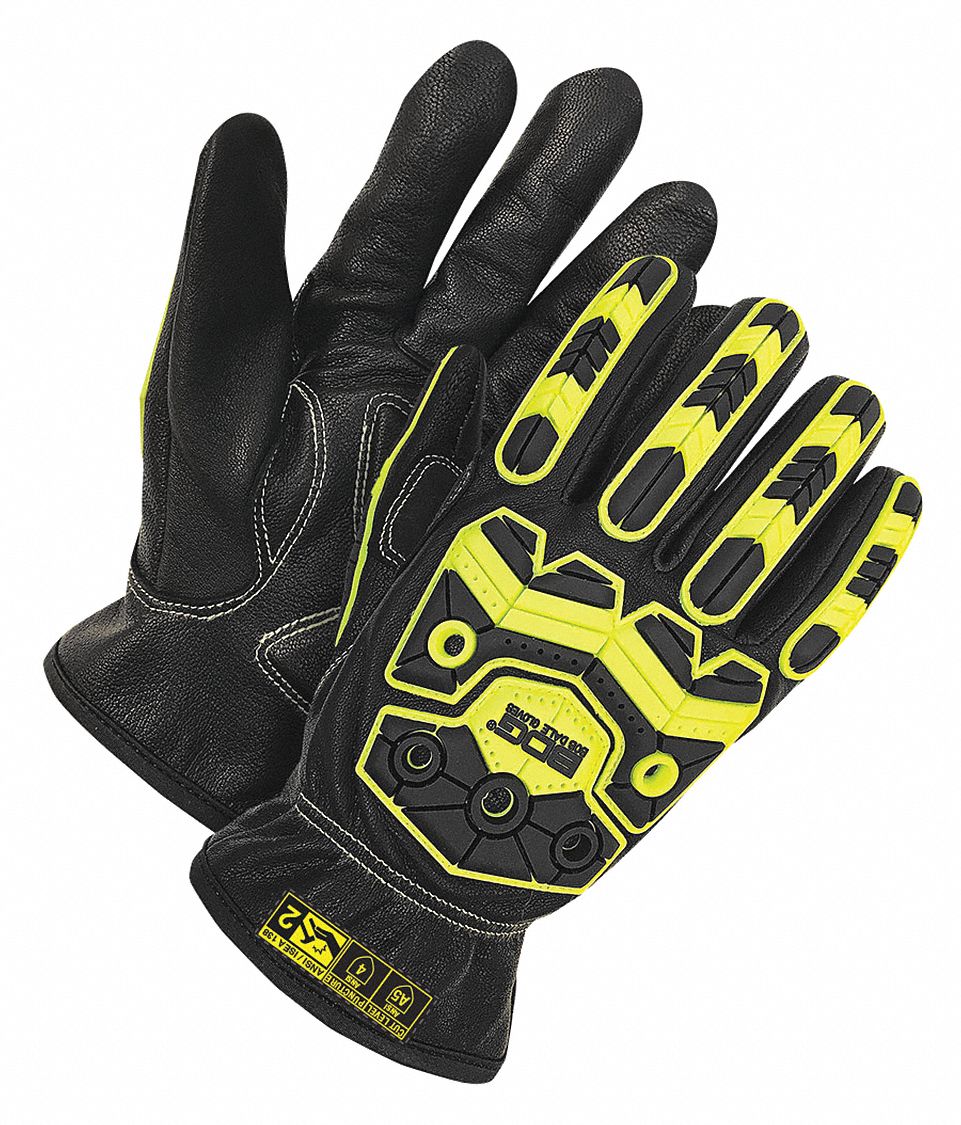 GANTS RÉSIST COUP,NIV COUP ANSI A5/PERFOR 1,TTG/11,10 1/2 PO L,NR,S/REVÊT,PEAU CHVR,PR