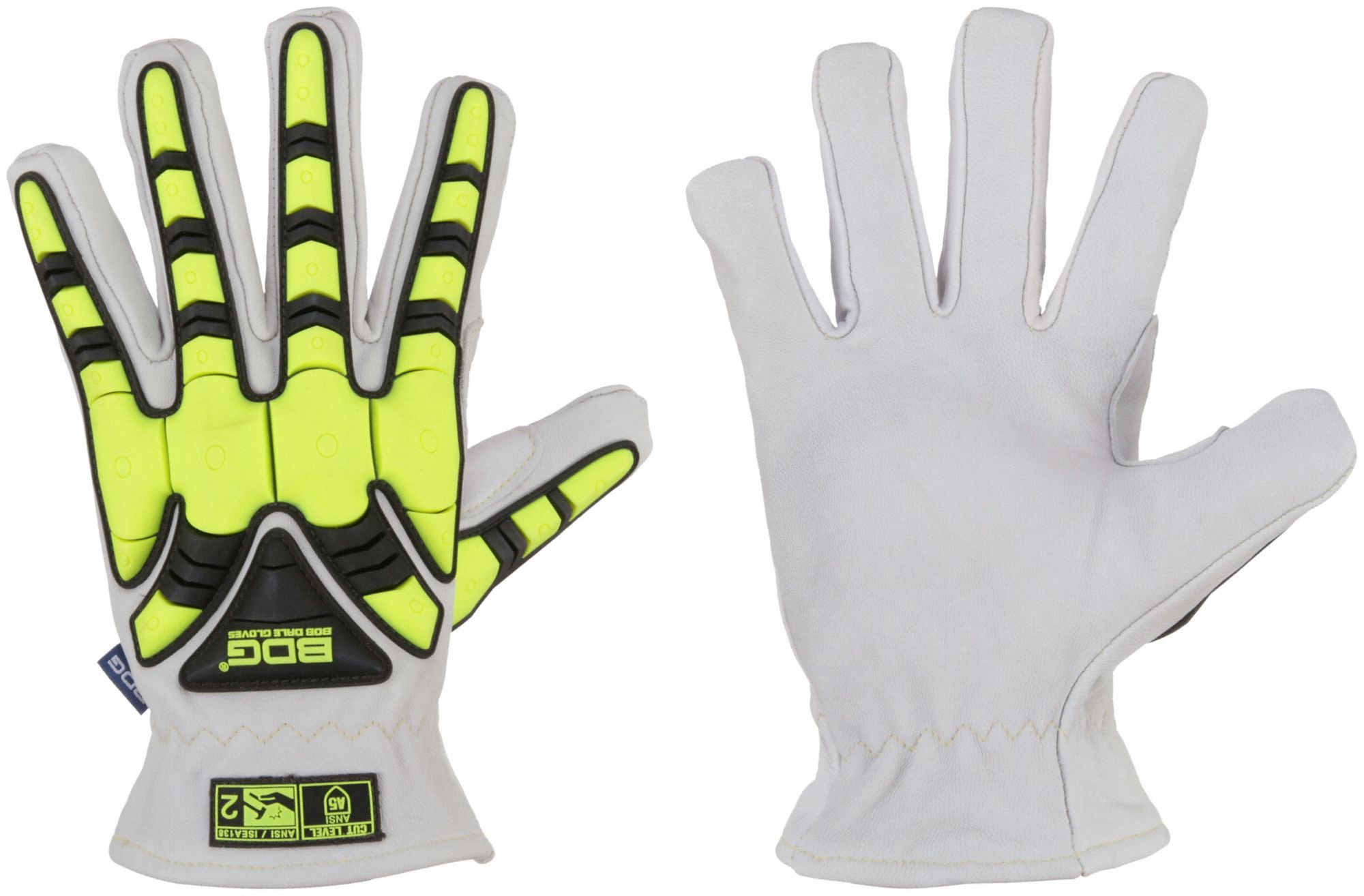 DRIVER GLOVE, HIGH VIS, KEYSTONE THUMB, SZ 2X-LARGE/11, WHITE/BLACK, GOATSKIN/TPR/ARAMID, PR