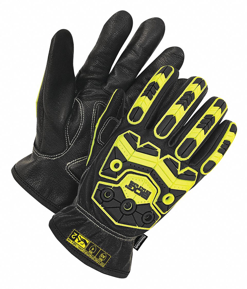 GANTS HIVER, HT VIS/RÉSISTE HUILE/POUCE KEYSTONE, TLE G/9/10 3/4PO, NOIR/JAUNE, TPR/PEAU CHÈVRE, PR