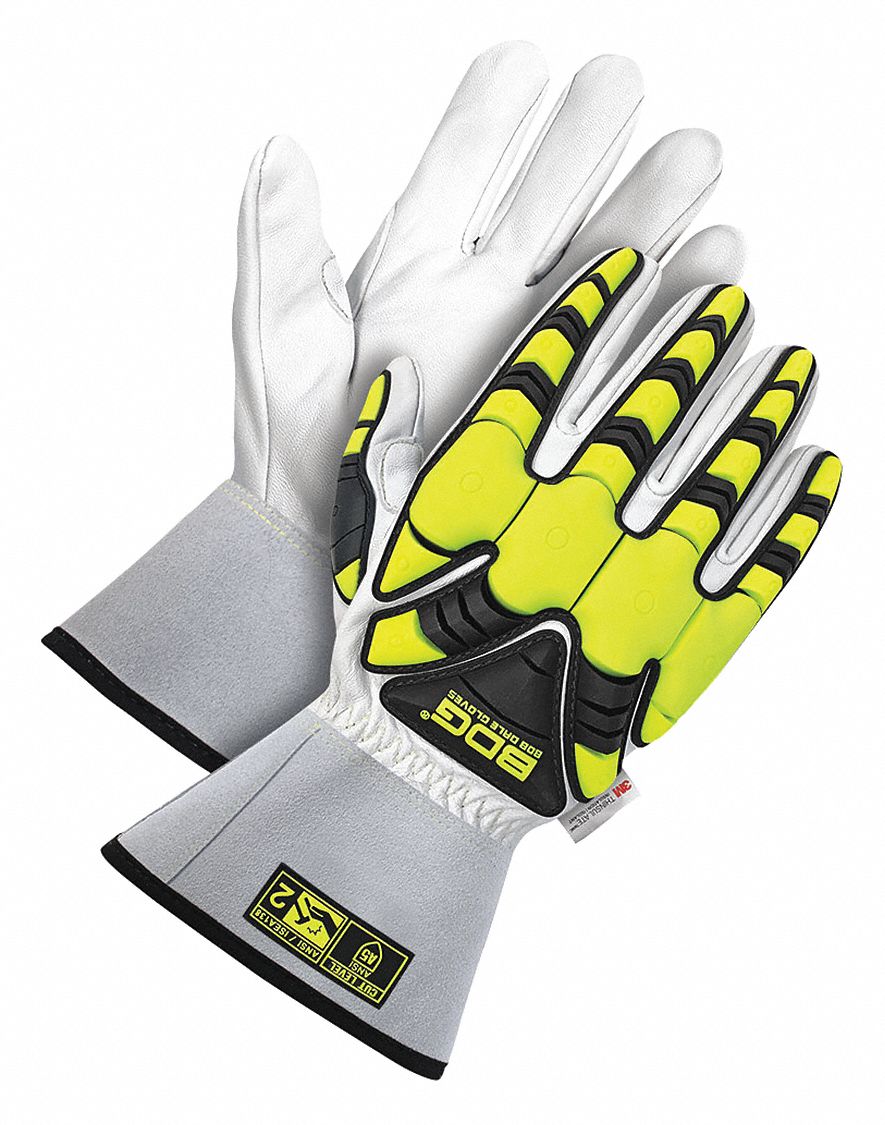 GOATSKIN SAFETY GLOVE, CUT RESISTANT, GAUNTLET, SZ L/9, PEARL GREY, ARAMID LINER, PR