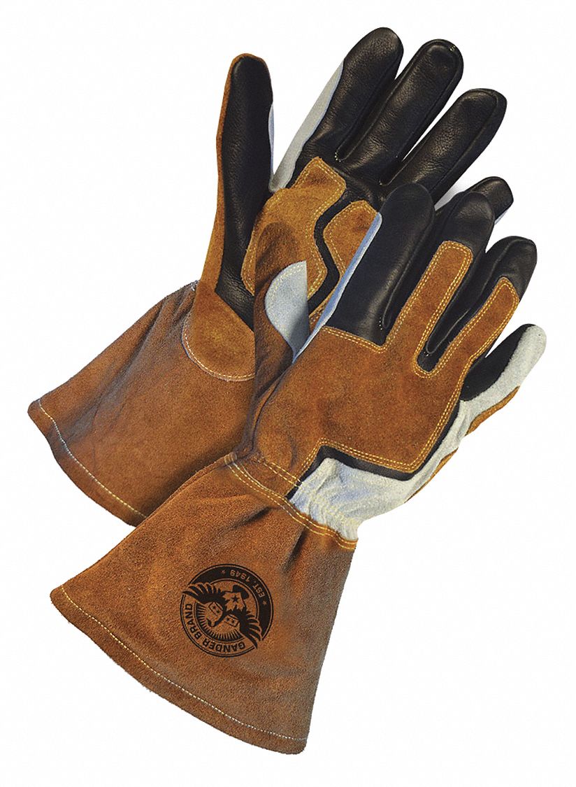 WELDING GLOVES, FLEECE-LINED, MIG, MEDIUM/8, BLACK/BROWN, COWHIDE/KEVLAR, PAIR