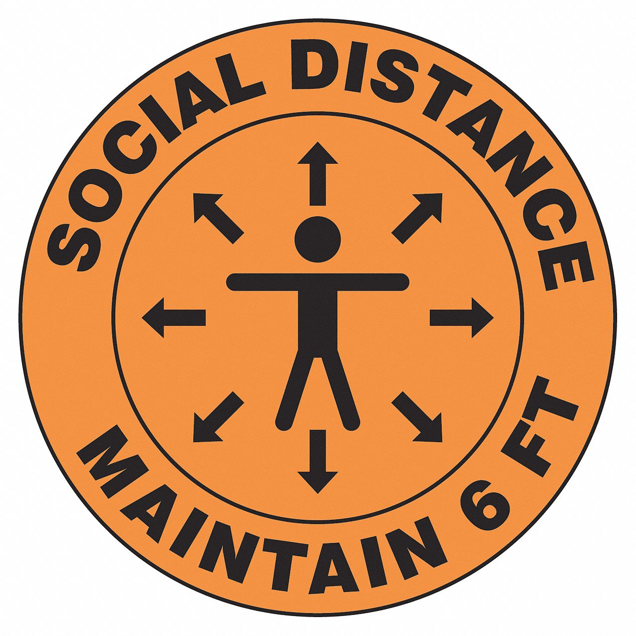 Floor Sign: 12 in x 12 in Nominal Sign Size, Vinyl, Orange, Not Retroreflective, No Header