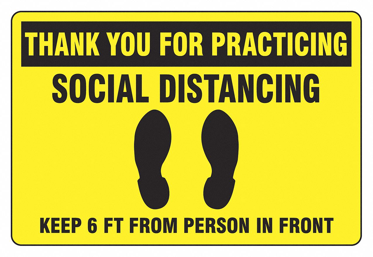 Floor Sign: 12 in x 18 in Nominal Sign Size, Vinyl, Yellow, Not Retroreflective