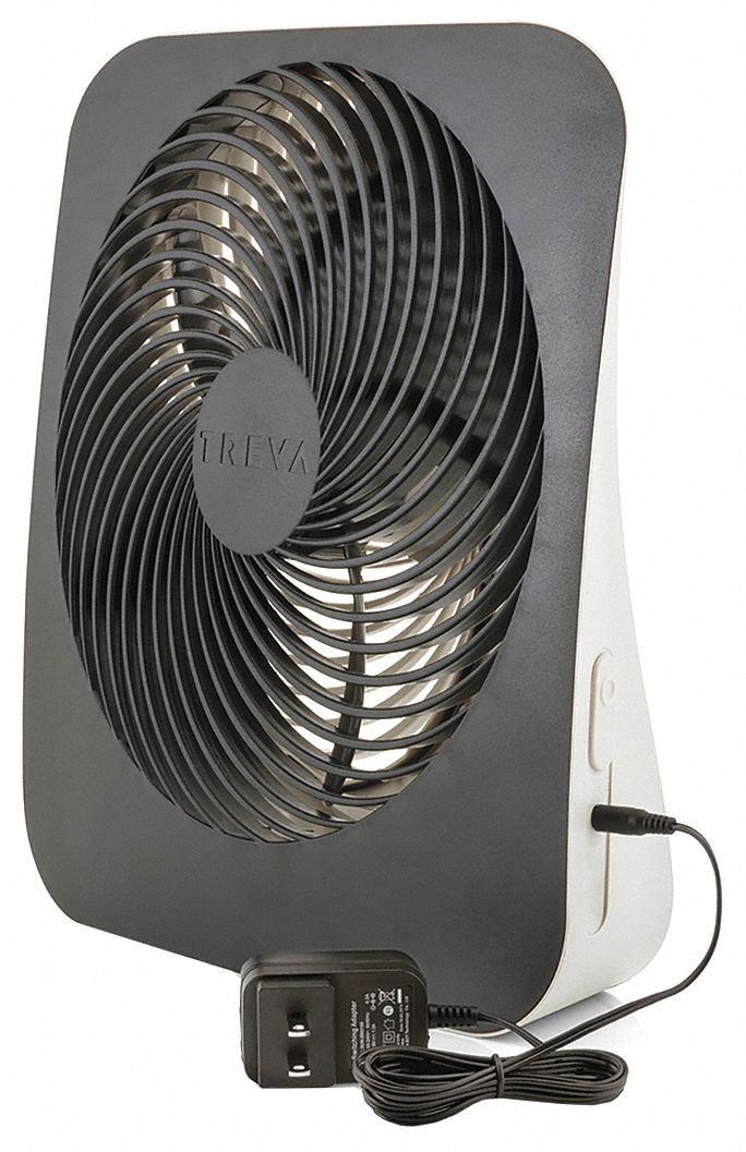 Compact Fan: 10 in Blade Dia, Non-Oscillating, 2 Speeds, 470/590 cfm, Battery Operated