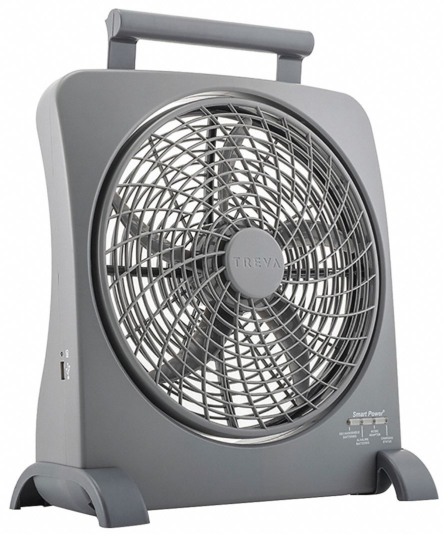 Compact Fan: 10 in Blade Dia, Non-Oscillating, 2 Speeds, Battery Operated