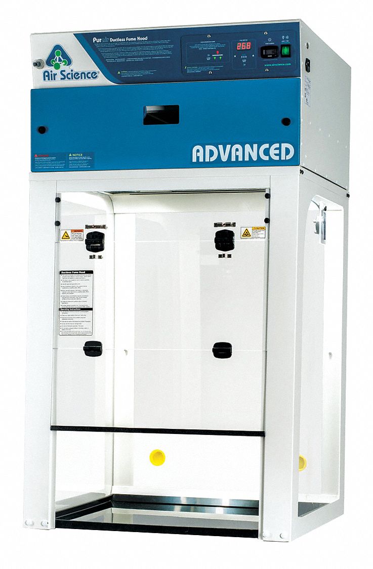 Ductless Fume Hood: Purair Advanced, 30 in Overall Wd, 4 3/8 ft Overall Ht, White, Std
