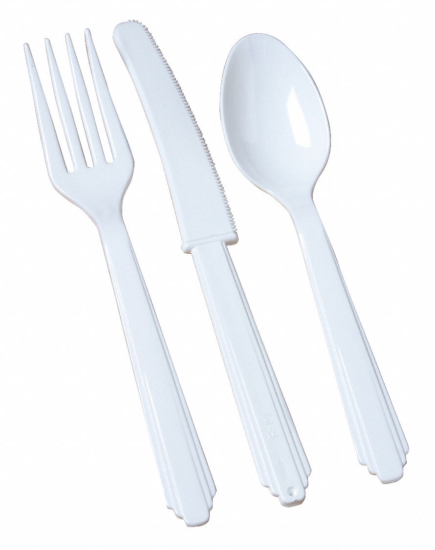 ABILITY ONE Prepackaged Cutlery Set, White, Heavy Weight, Plastic