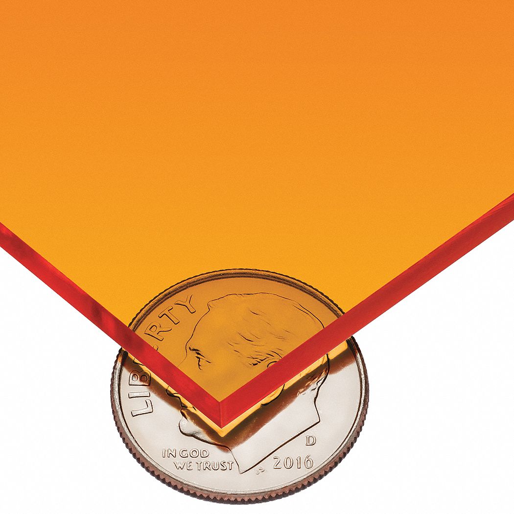 Acrylic Sheet: 0.125 in Thick, 12 in x 12 in, Orange, Clear, 9, 000 psi Tensile Strength