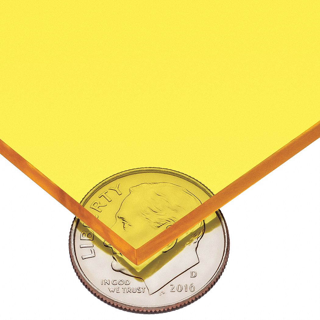 Acrylic Sheet: 0.125 in Thick, 12 in x 12 in, Yellow, Clear, 9, 000 psi Tensile Strength