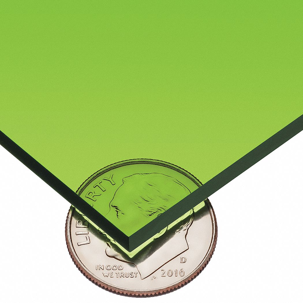Acrylic Sheet: 0.125 in Thick, 12 in x 12 in, Green, Clear, 9, 000 psi Tensile Strength