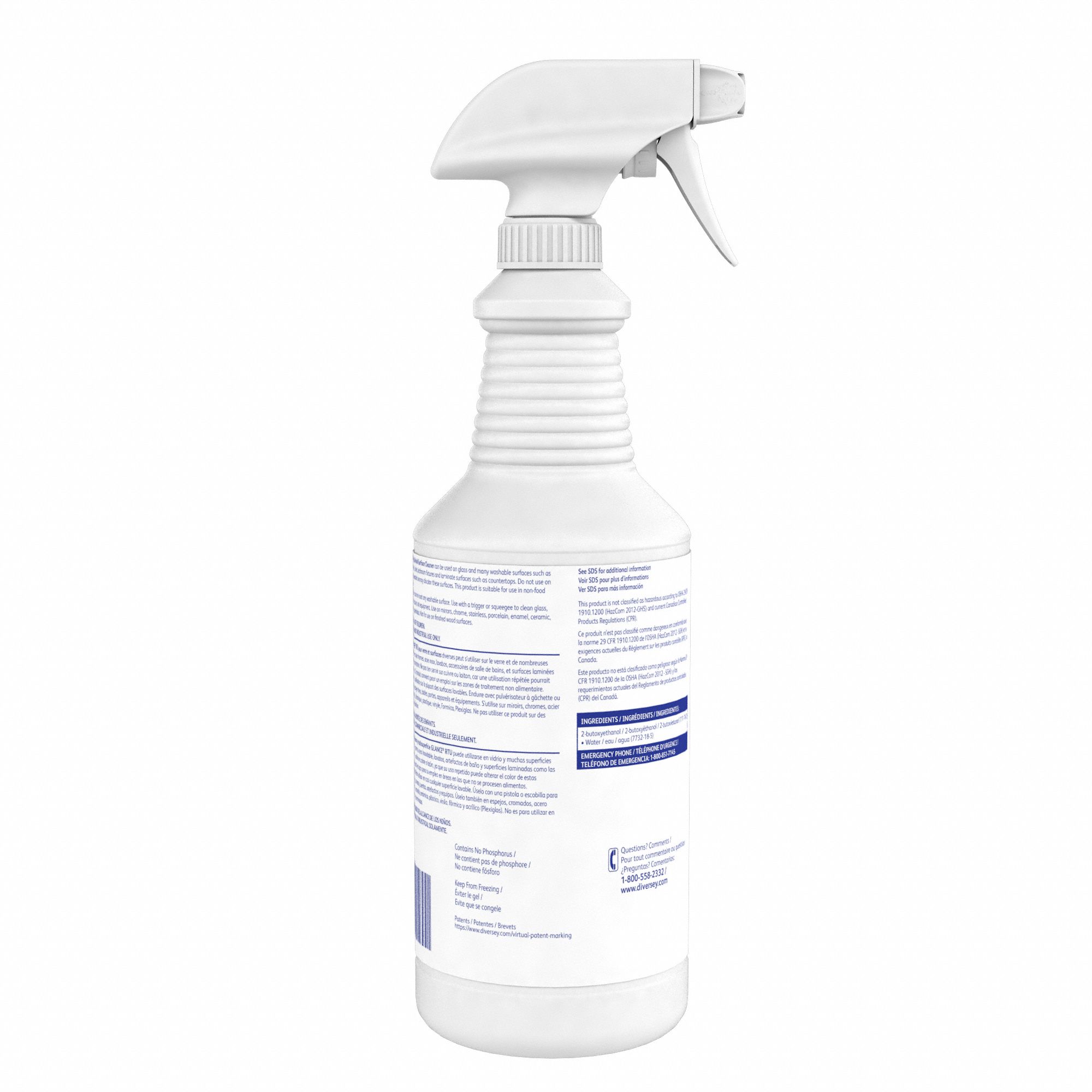 DIVERSEY Glass Cleaner Liquid, Trigger Spray Bottle, 32 oz, Unscented