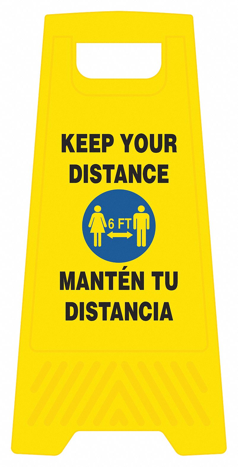 Covid19 Sign Heavy Duty Floor Stand: 24 in x 12 in Nominal Sign Size, Polypropylene, Yellow