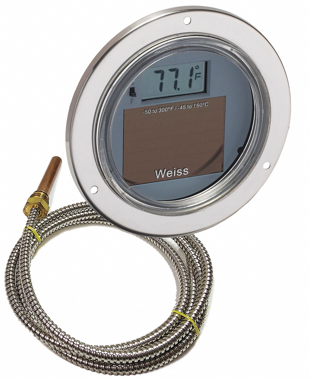 WEISS Digital Panel Mount Thermometer 50° to 300°F/45° to 150°C, 1/2