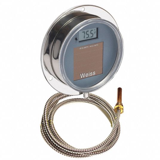 WEISS Digital Panel Mount Thermometer 50° to 300°F/45° to 150°C, 1/2 in NPT with 15 ft Cable