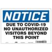 Notice - Due To COVID-19 No Unauthorized Visitors Sign