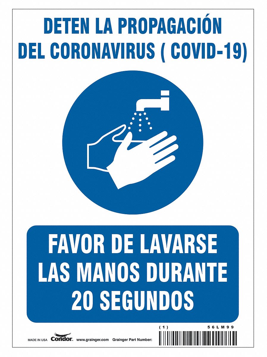 Covid 19 Sign 7X10, Spanish Prevent Covi: 7 in x 10 in Nominal Sign Size, 0.055 in Thick, White