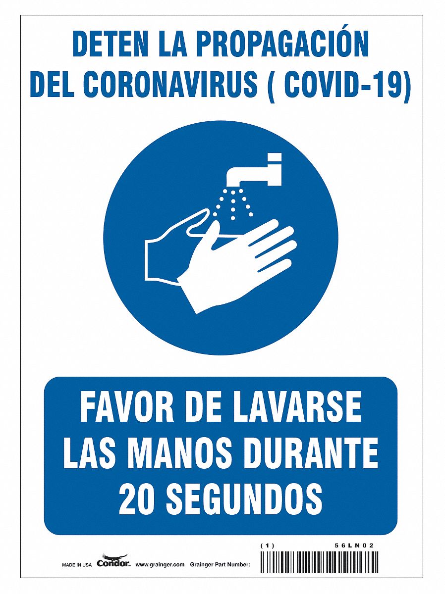 Covid 19 Sign 7X10, Spanish Prevent Covi: 7 in x 10 in Nominal Sign Size, 0.004 in Thick, Polyester