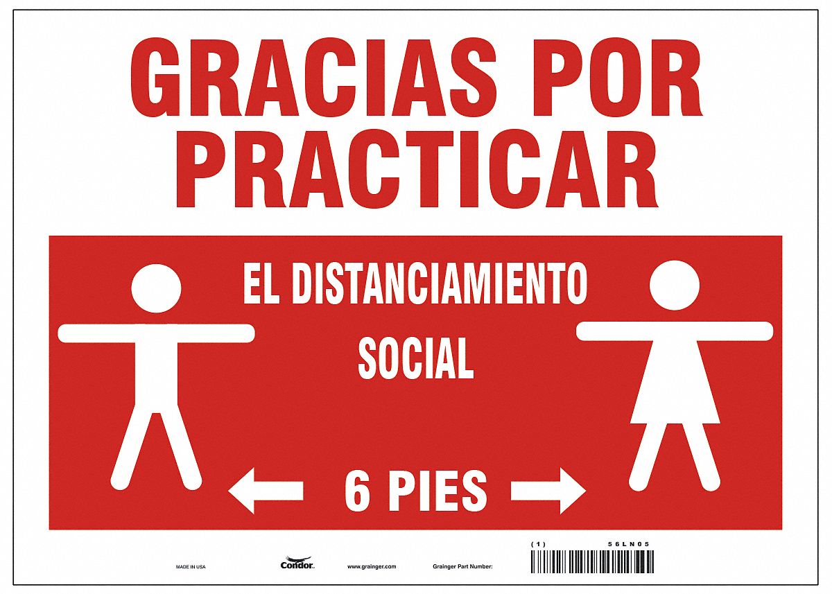 Covid 19 Sign 10X14, Spanish Practice So: 10 in x 14 in Nominal Sign Size, 0.055 in Thick, Red