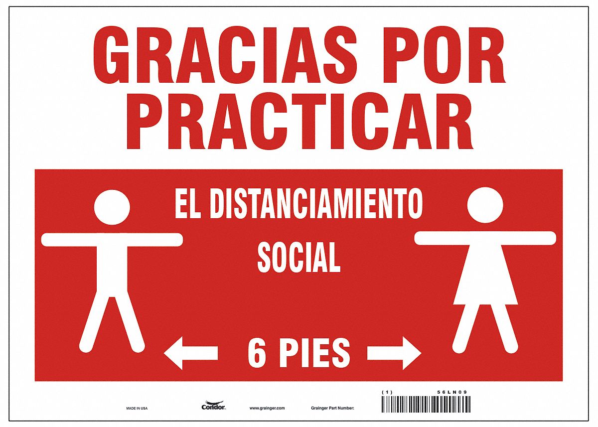 Covid 19 Sign 10X14, Spanish Practice So: 10 in x 14 in Nominal Sign Size, 0.032 in Thick, Aluminum