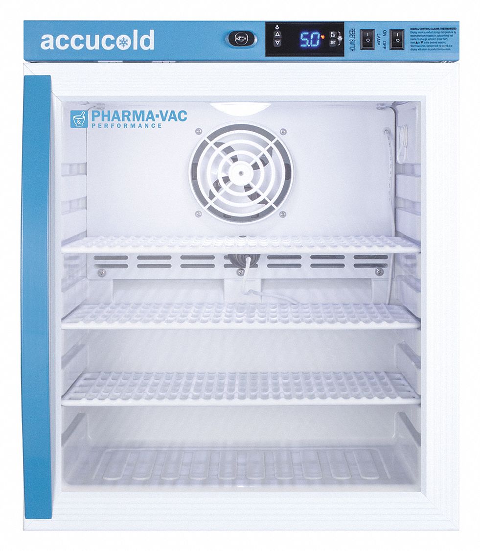 Refrigerator: 1 cu ft, Tabletop, 2°C to 8°C, 19 3/4 in Overall Dp, 17 1/2 in Overall Wd