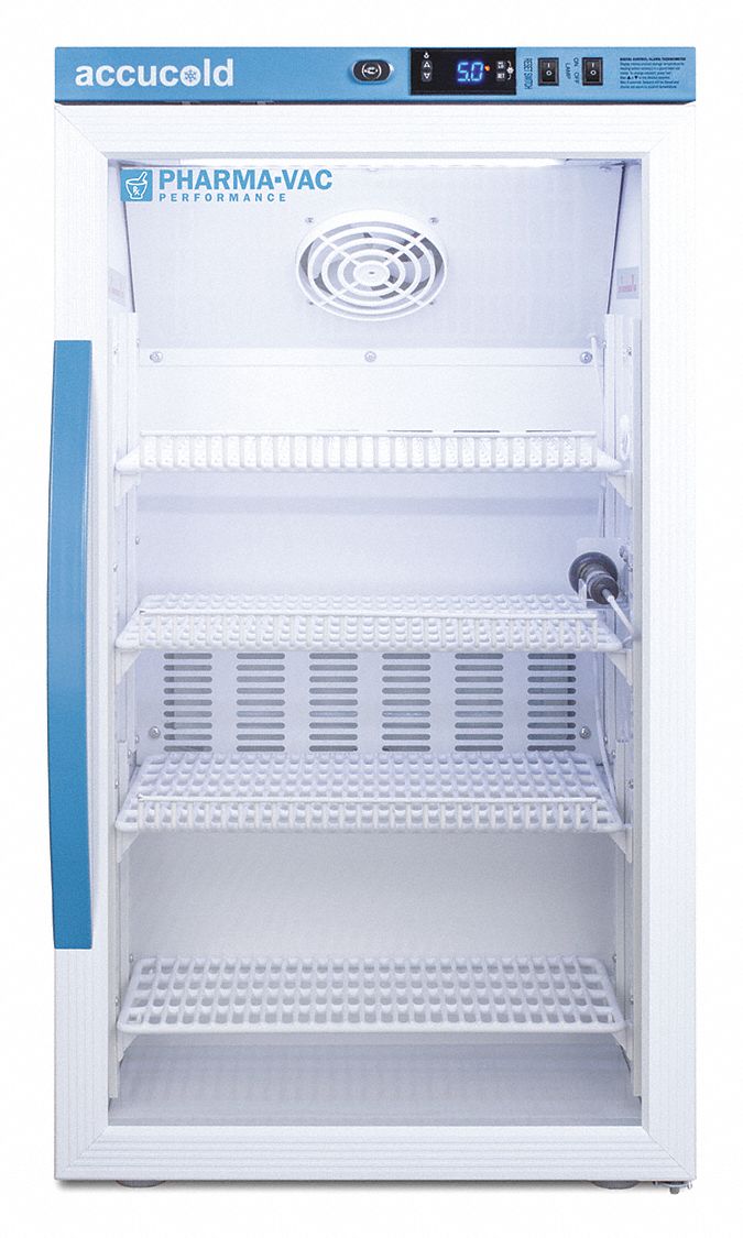 Refrigerator: 3 cu ft, Undercounter, 2°C to 8°C, 19 in Overall Dp, 18 1/2 in Overall Wd