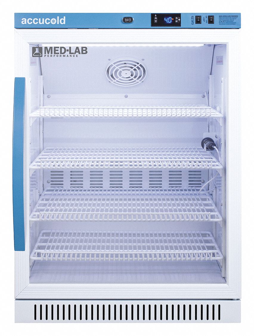 Refrigerator: 6 cu ft, Undercounter, 2°C to 10°C, 24 3/8 in Overall Dp, Swing Glass, R-600a