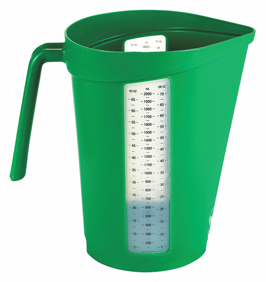 VIKAN Measuring Cup, 2 qt Capacity, Polypropylene, Green, Flat 56LR1660002 Grainger