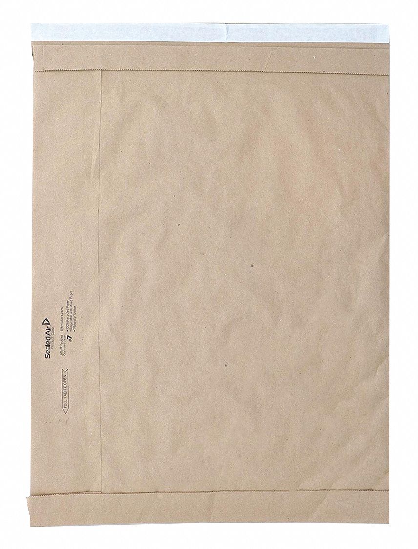 Padded Mailer: 14 in x 18 1/2 in, 14 1/4 in x 20 in, #7, Recycled Macerated Padding, Kraft, 50 PK