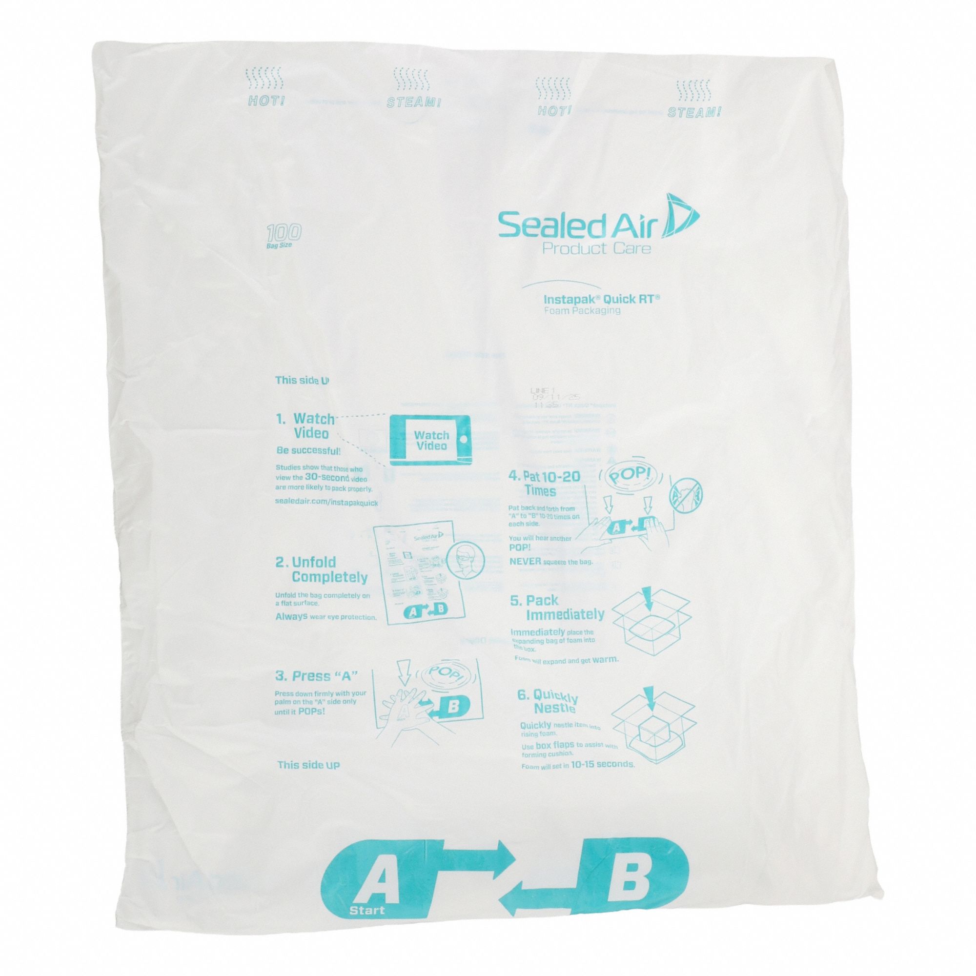 Instant Foam Packaging: 27 in Bag Wd, 25 in Bag Lg, 100 Bag #, 24 PK
