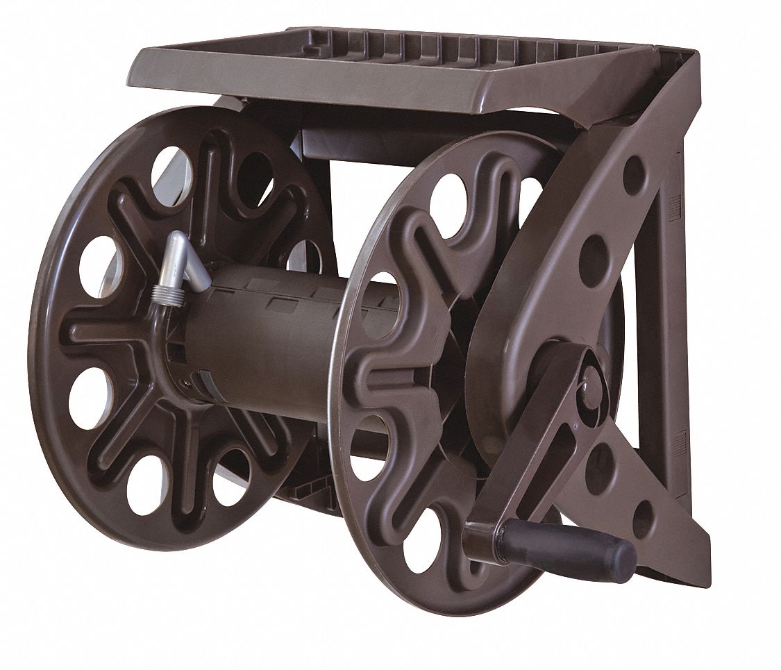 Garden Hose Reel: 225 ft (5/8 in I.D.), 6 in Reel Dia, Bronze, 16 in L x 24 1/2 in W x 18 in H