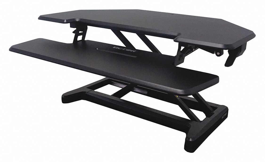 Standing Desk Converter: Manual, Black, Steel/Wood, 36 in Overall Wd