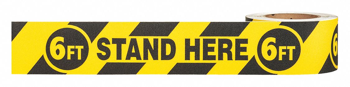 Floor Marking Tape: Message, Message/Striped, Black/Yellow, Social Distancing, 3 in x 54 ft