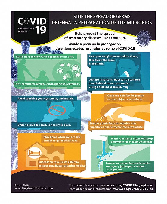 COVID-19 Safety Poster: 22 in Nominal Sign Size, No Protective Coating, English/Spanish