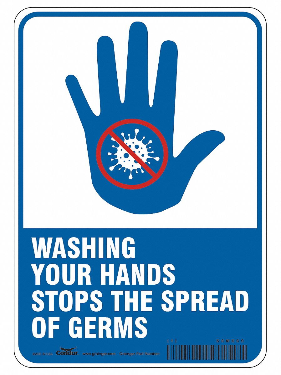 Hygiene Sign: 7 in x 10 in Nominal Sign Size, 0.055 in Thick, With Mounting Holes Sign Mounting